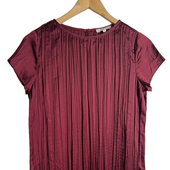 Madewell Mulberry Wine Oversized Short-Sleeve Slip Midi Dress Plissé Size XS - Picture 7 of 15